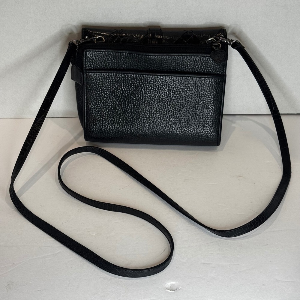 Brighton Black Leather‎ Crossbody Shoulder Bag Heart Lock Woven with Wallet - Picture 4 of 11